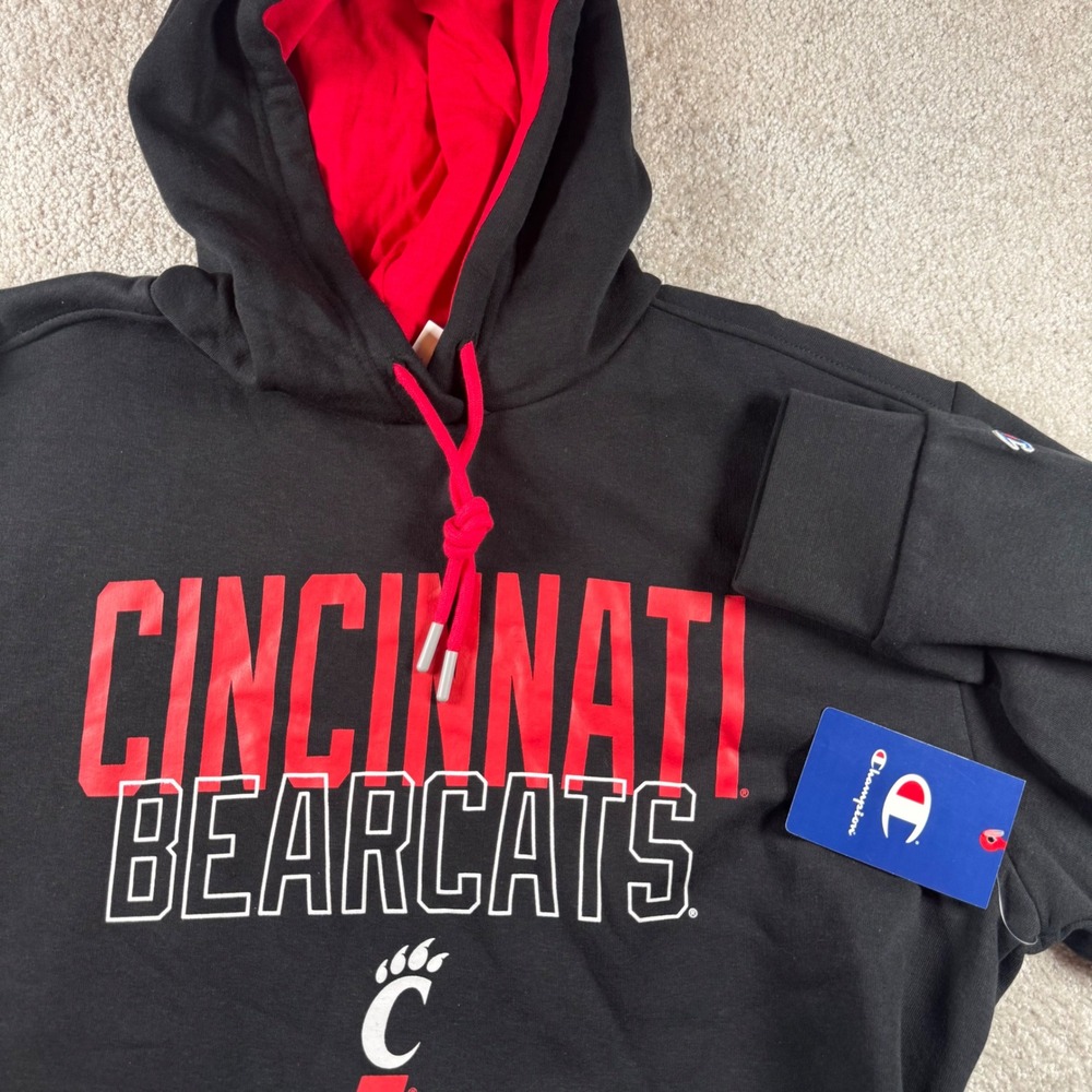 Champion Cincinnati Bearcats Men's Hoodie Black Red Graphic Pullover Large NWT